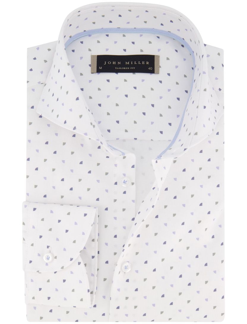 overhemd John Miller Tailored Fit wit blauw geprint
