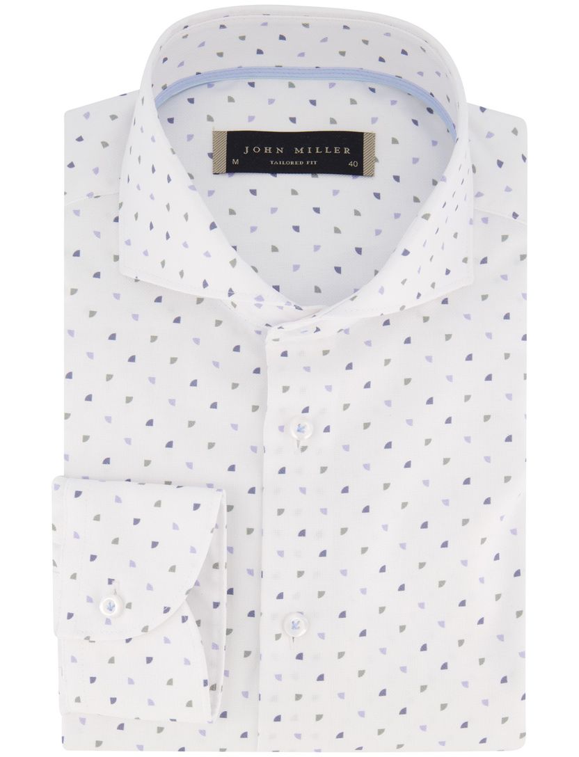 overhemd John Miller Tailored Fit wit blauw geprint