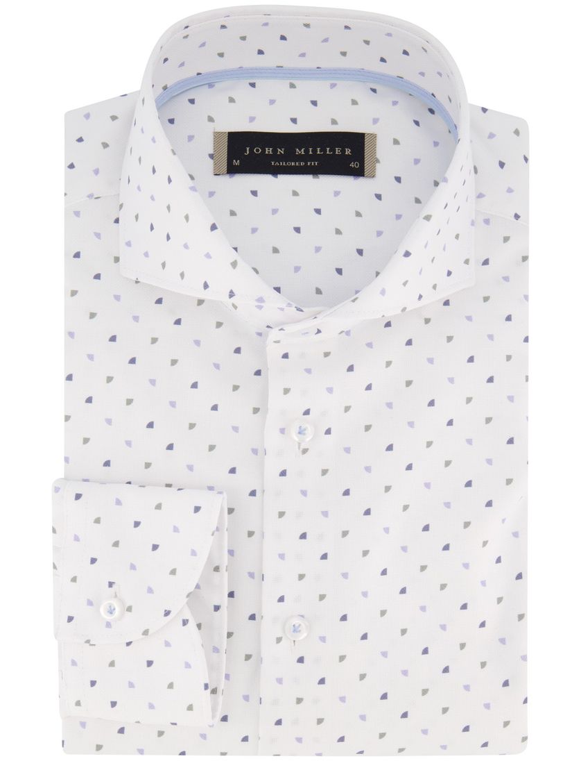 overhemd John Miller Tailored Fit wit blauw geprint