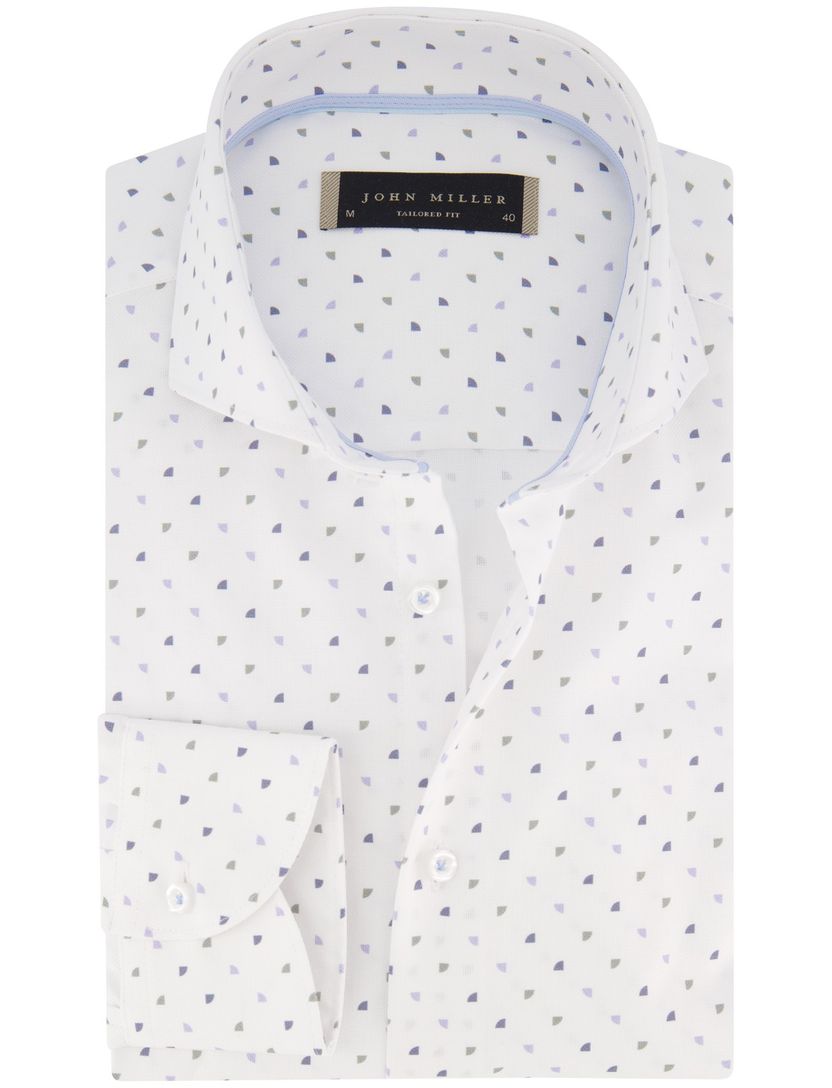John Miller overhemd wit blauw geprint katoen