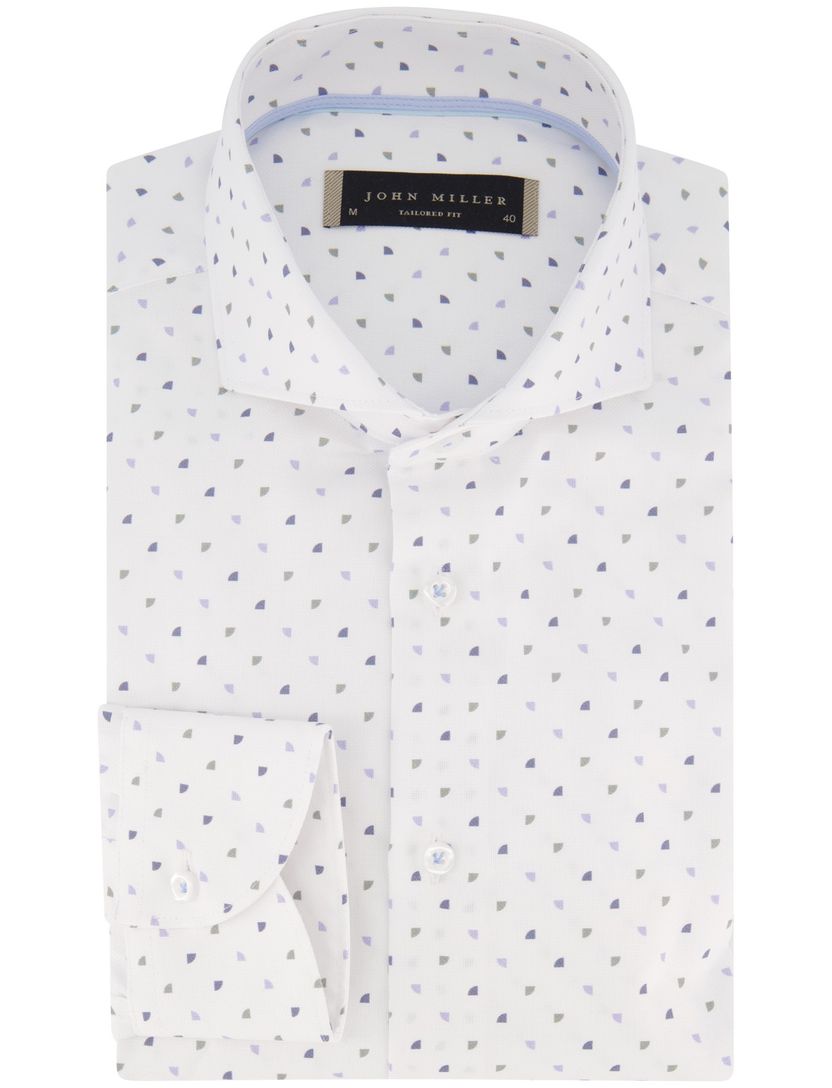 John Miller overhemd wit blauw geprint katoen