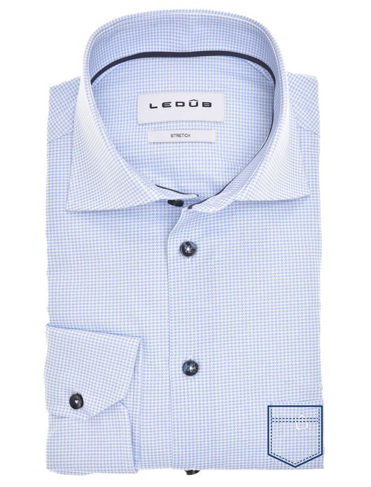 Ledub overhemd geprint lichtblauw borstzak