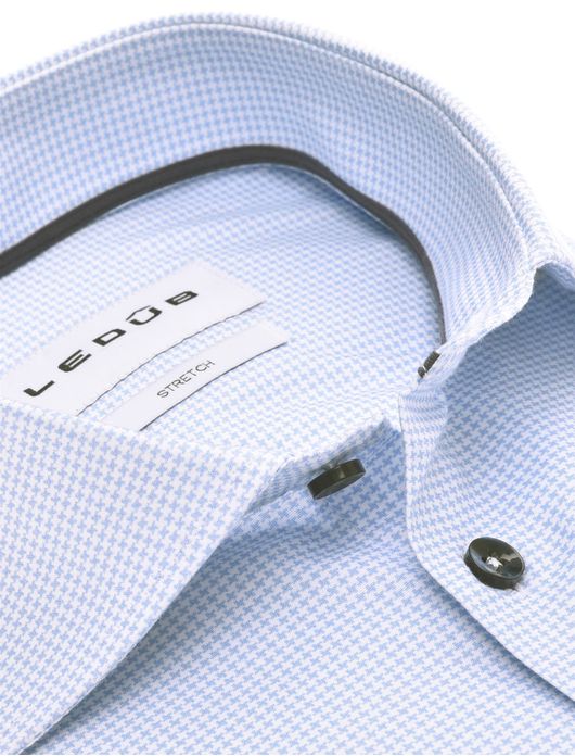 Ledub overhemd geprint lichtblauw borstzak