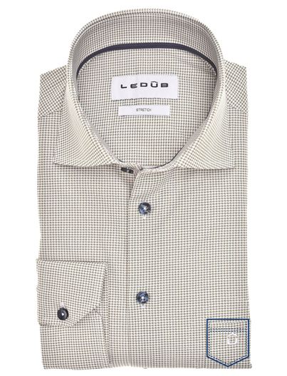 Ledub Ledub overhemd donkergroen geprint borstzak normale fit