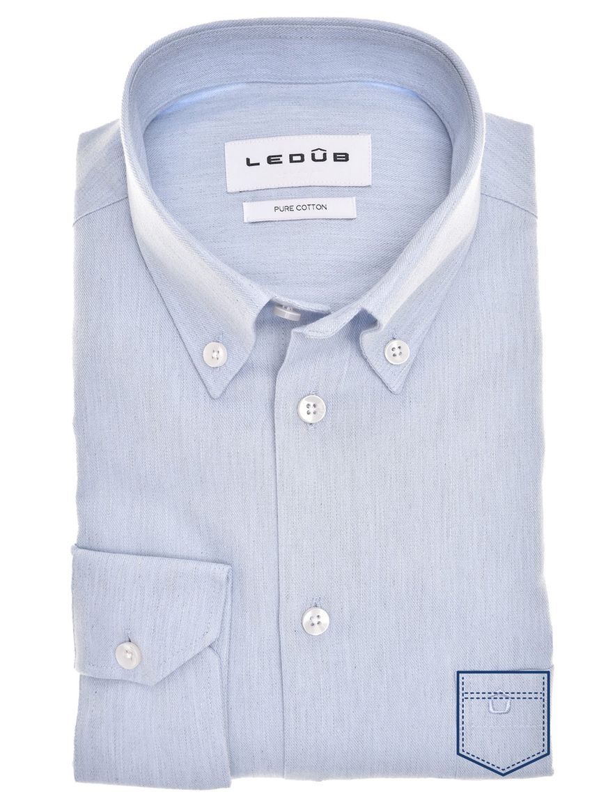 Ledub overhemd effen lichtblauw button down normale fit