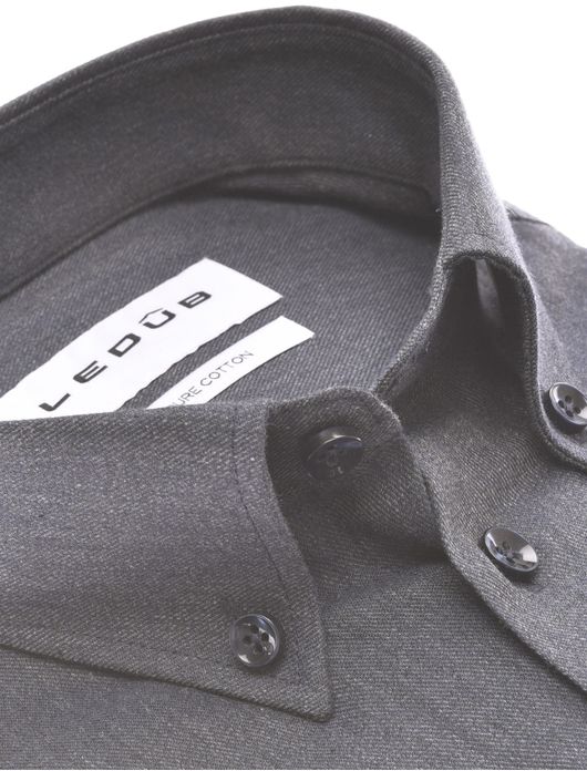 Ledub overhemd donkerblauw button down borstzak