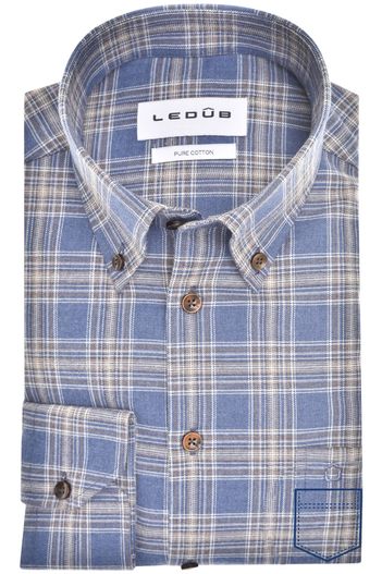 Ledub katoenen overhemd Ledub blauw geruit normale fit