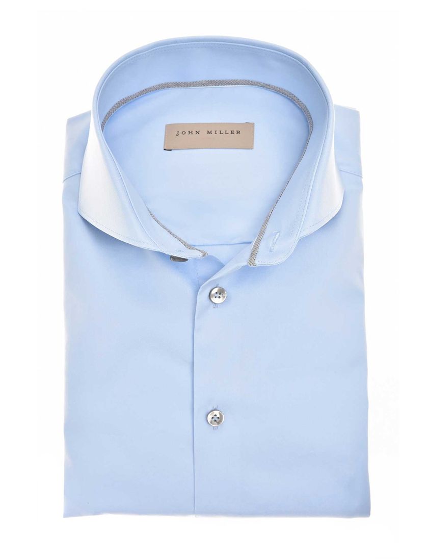 katoenen overhemd John Miller effen lichtblauw