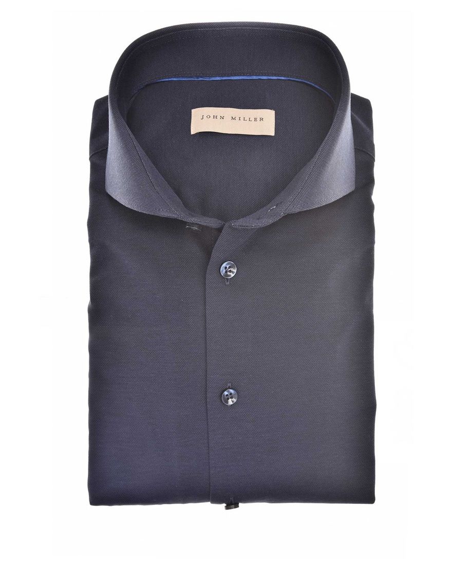 katoenen John Miller overhemd effen donkerblauw mouwlengte 7