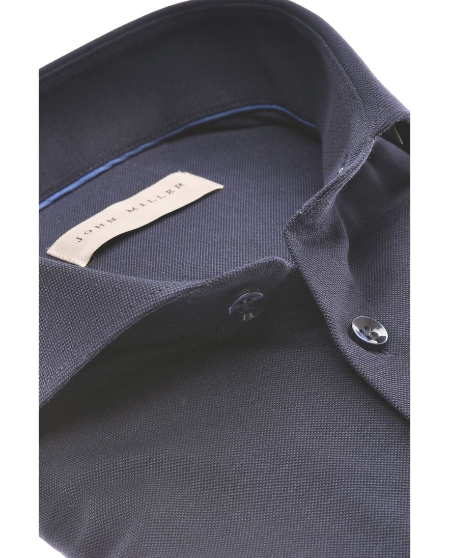 katoenen John Miller overhemd effen donkerblauw mouwlengte 7