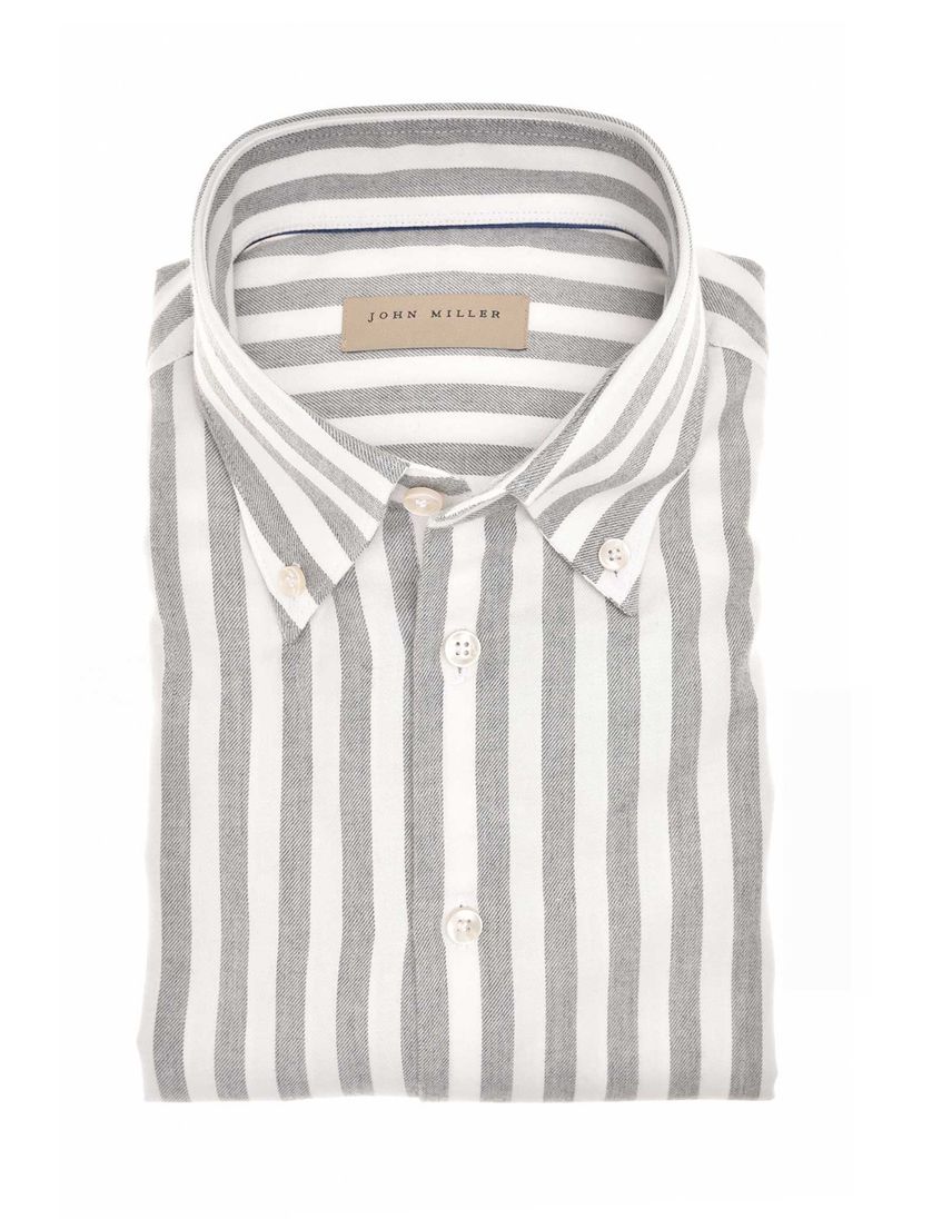 katoenen overhemd John Miller grijs gestreept mouwlengte 7
