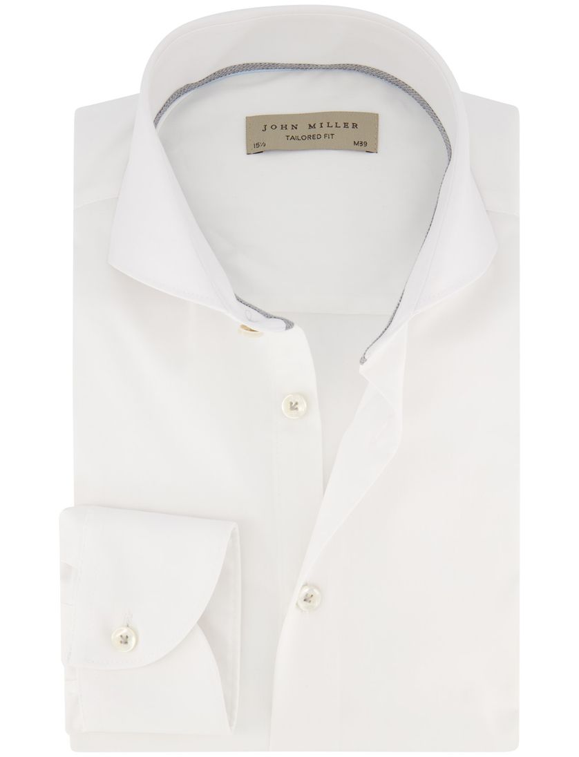 overhemd John Miller Tailored Fit mouwlengte 7 wit effen