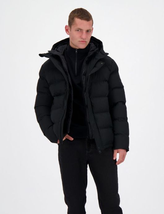 Airforce winterjas kort effen zwart gewatteerd puffer