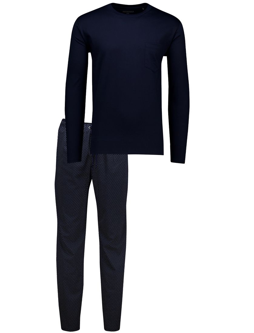 Schiesser Pyjama donkerblauw effen 100% katoen