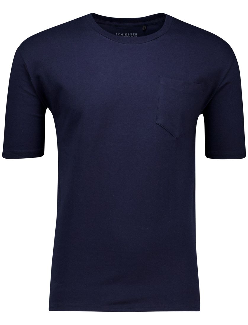 Schiesser Shortama donkerblauw wit Single Jersey normale fit