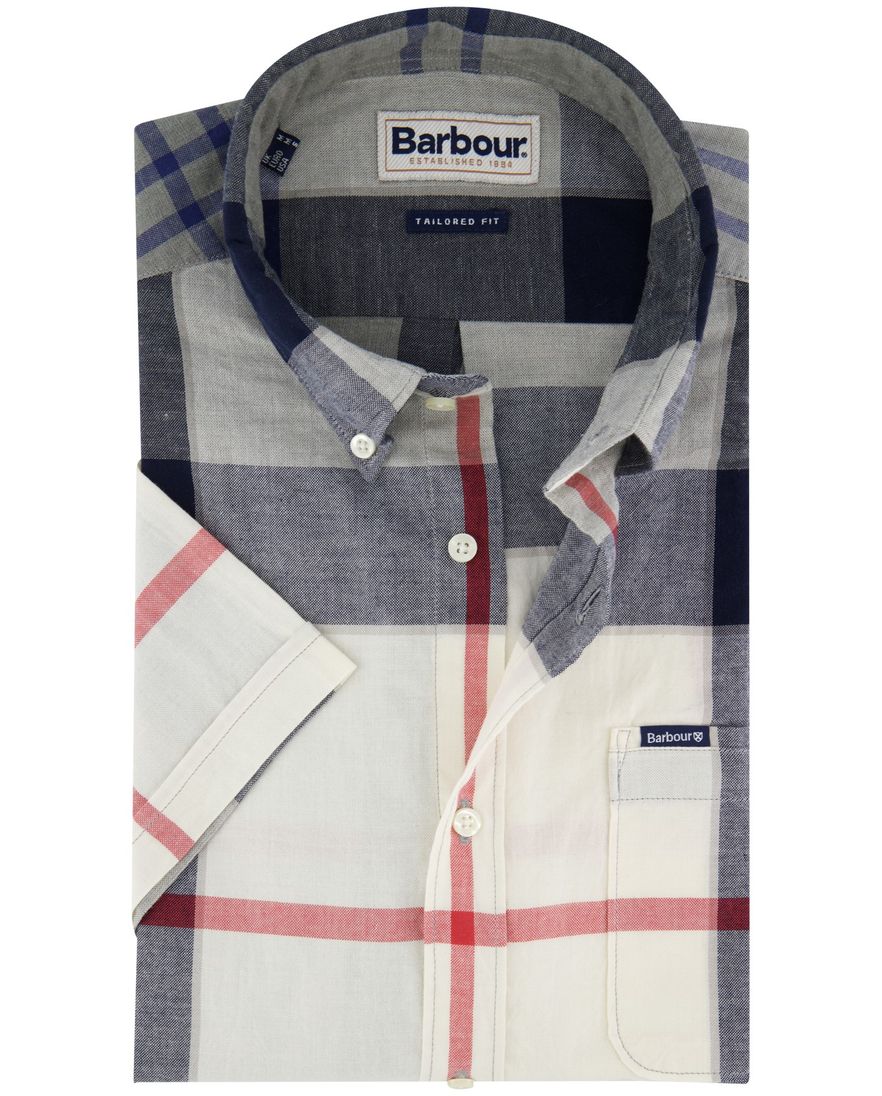 Barbour overhemd korte mouw blauw tailored fit grijs blauw wit