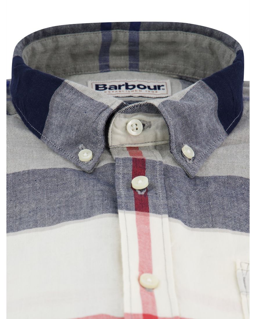 Barbour overhemd korte mouw blauw tailored fit grijs blauw wit