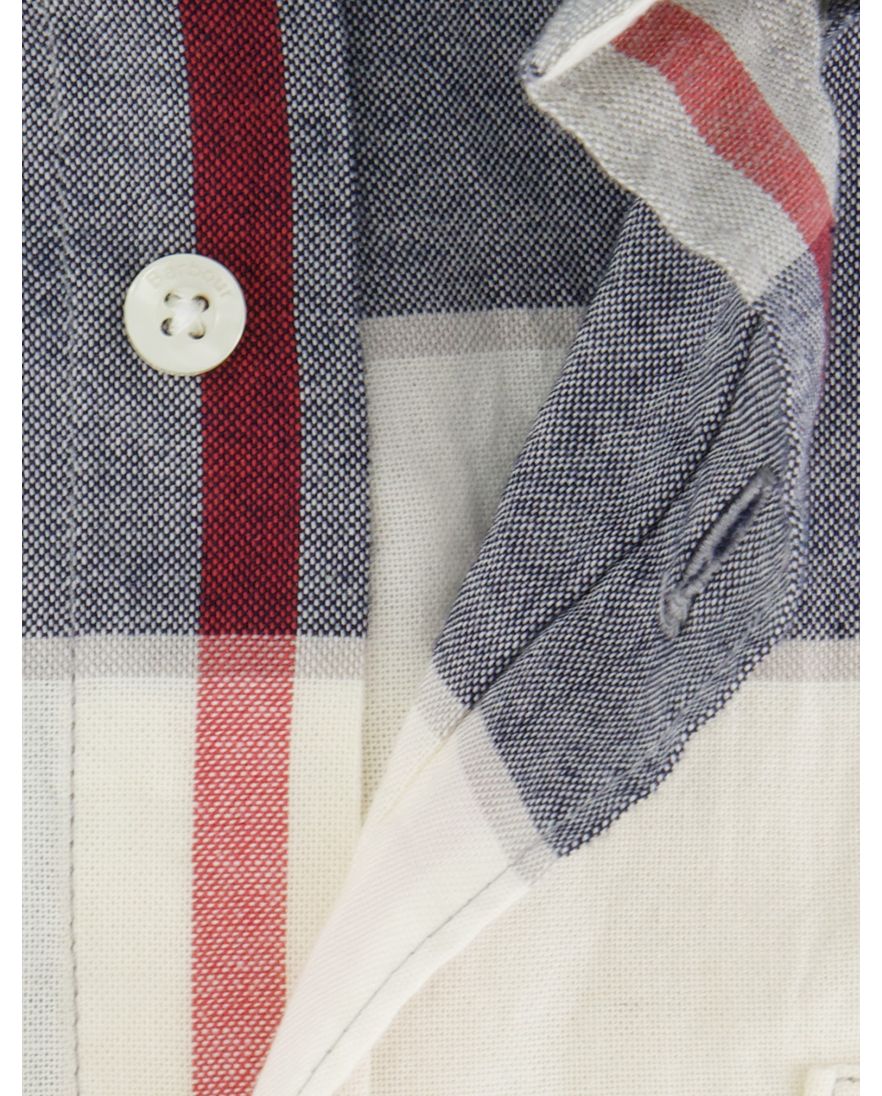 Barbour overhemd korte mouw blauw tailored fit grijs blauw wit