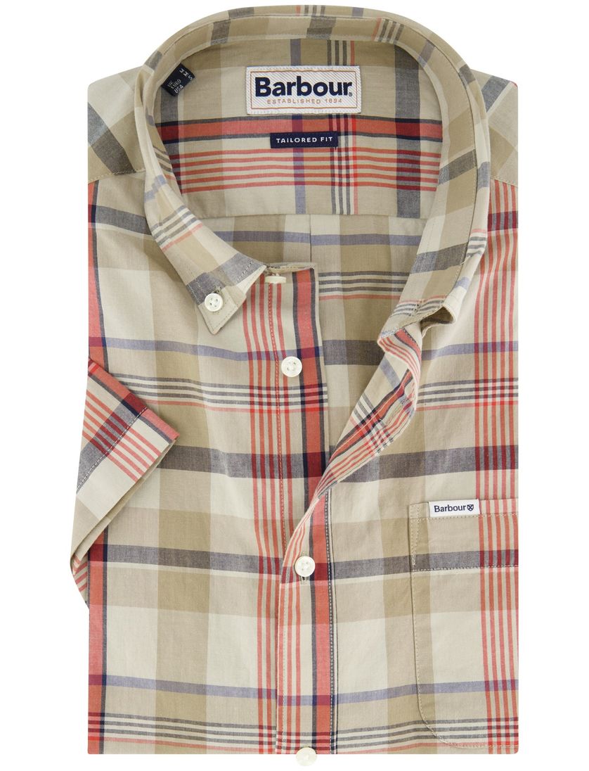 Barbour overhemd beige tailored fit met borstzak