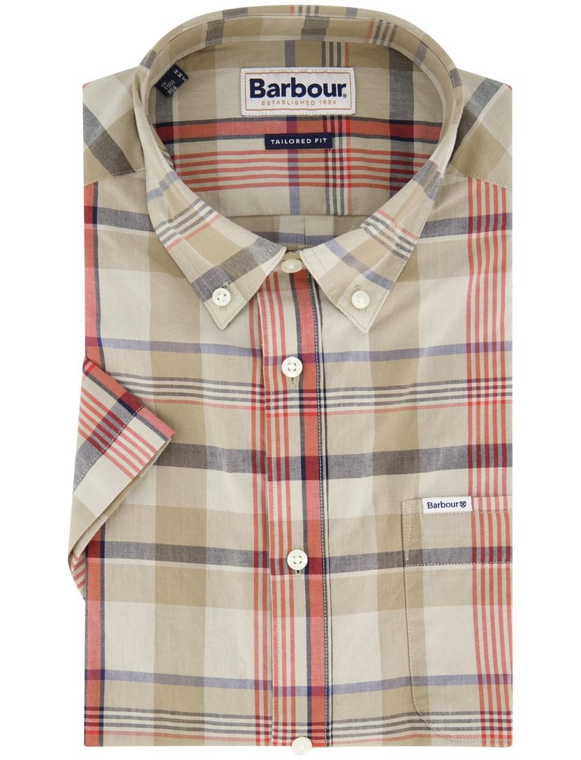 Barbour overhemd beige tailored fit met borstzak