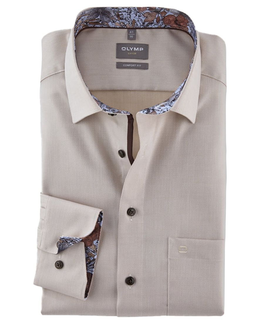 Olymp Luxor Comfort Fit business overhemd beige strijkvrij