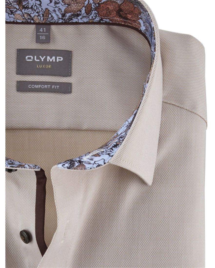 Olymp Luxor Comfort Fit business overhemd beige strijkvrij
