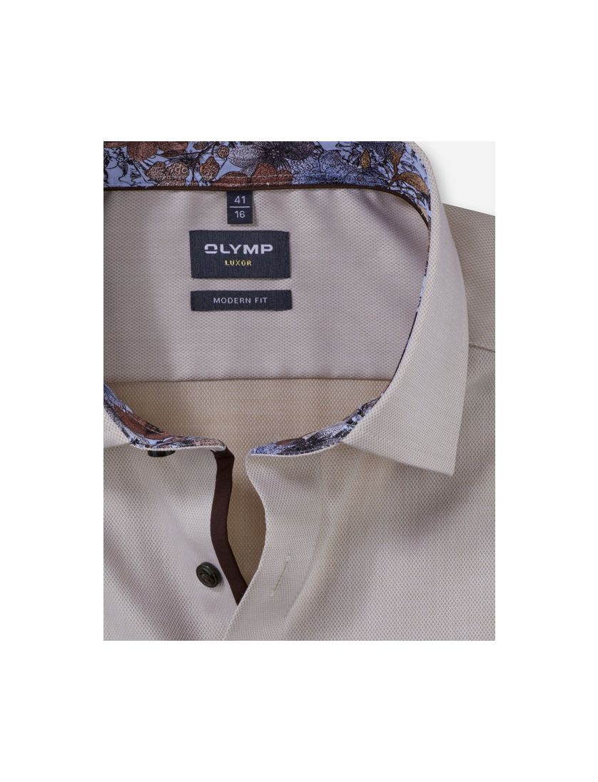 overhemd mouwlengte 7 Olymp Luxor Modern Fit beige borstzak