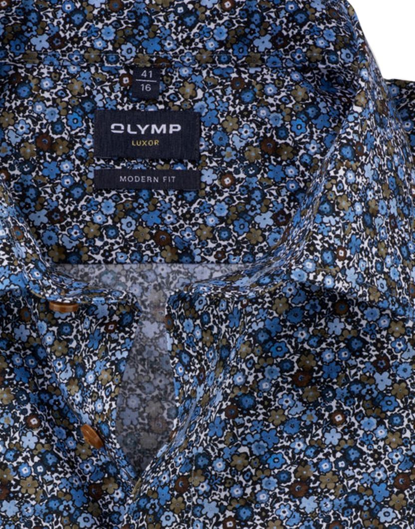 overhemd mouwlengte 7 Olymp Luxor Modern Fit blauw bloemen