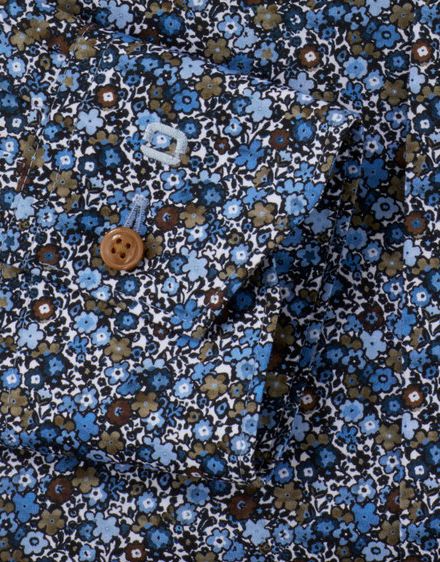 overhemd mouwlengte 7 Olymp Luxor Modern Fit blauw bloemen