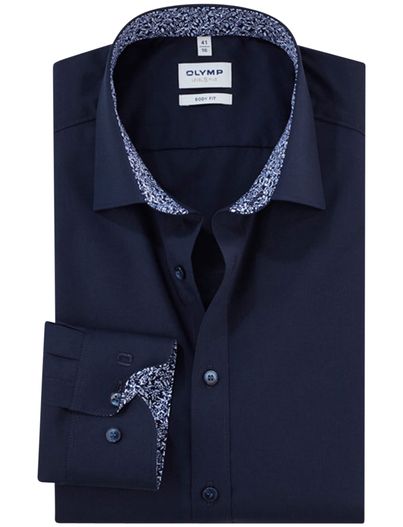 Olymp Olymp Level Five body fit overhemd mouwlengte 7 donkerblauw effen