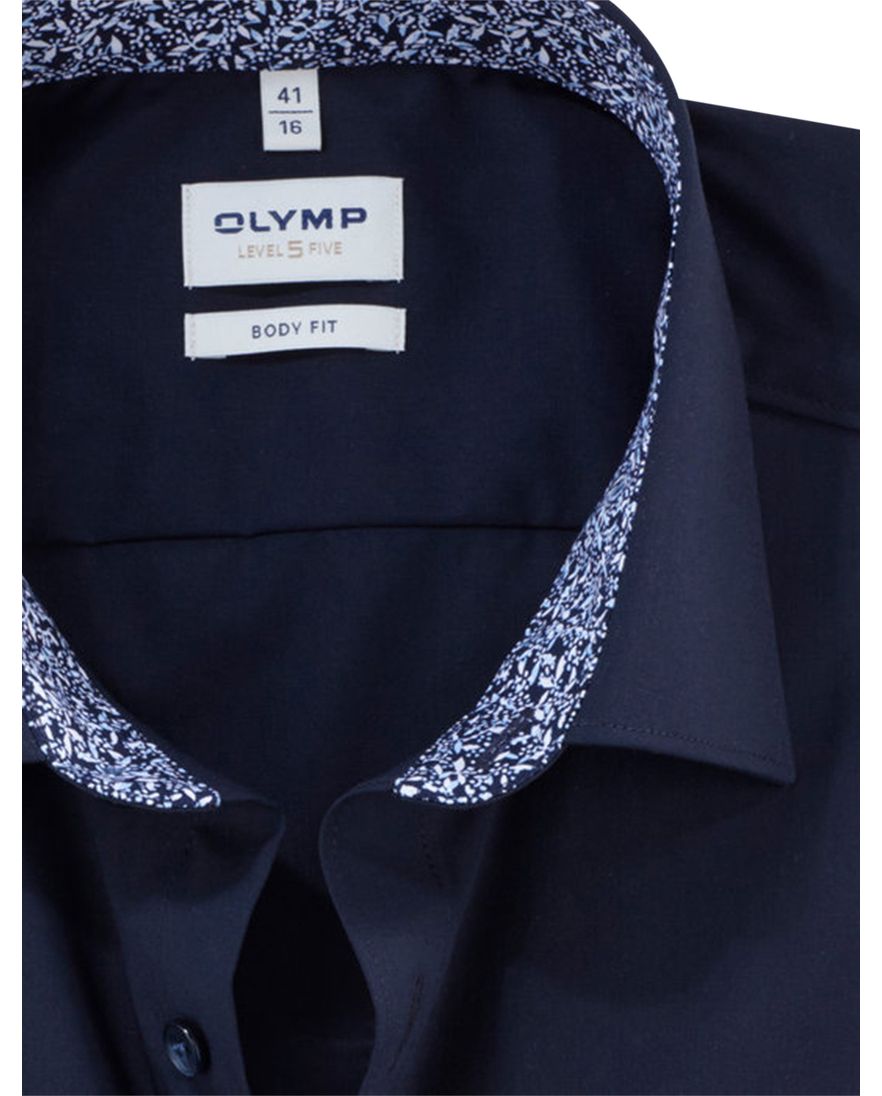 Olymp Level Five body fit overhemd mouwlengte 7 donkerblauw effen