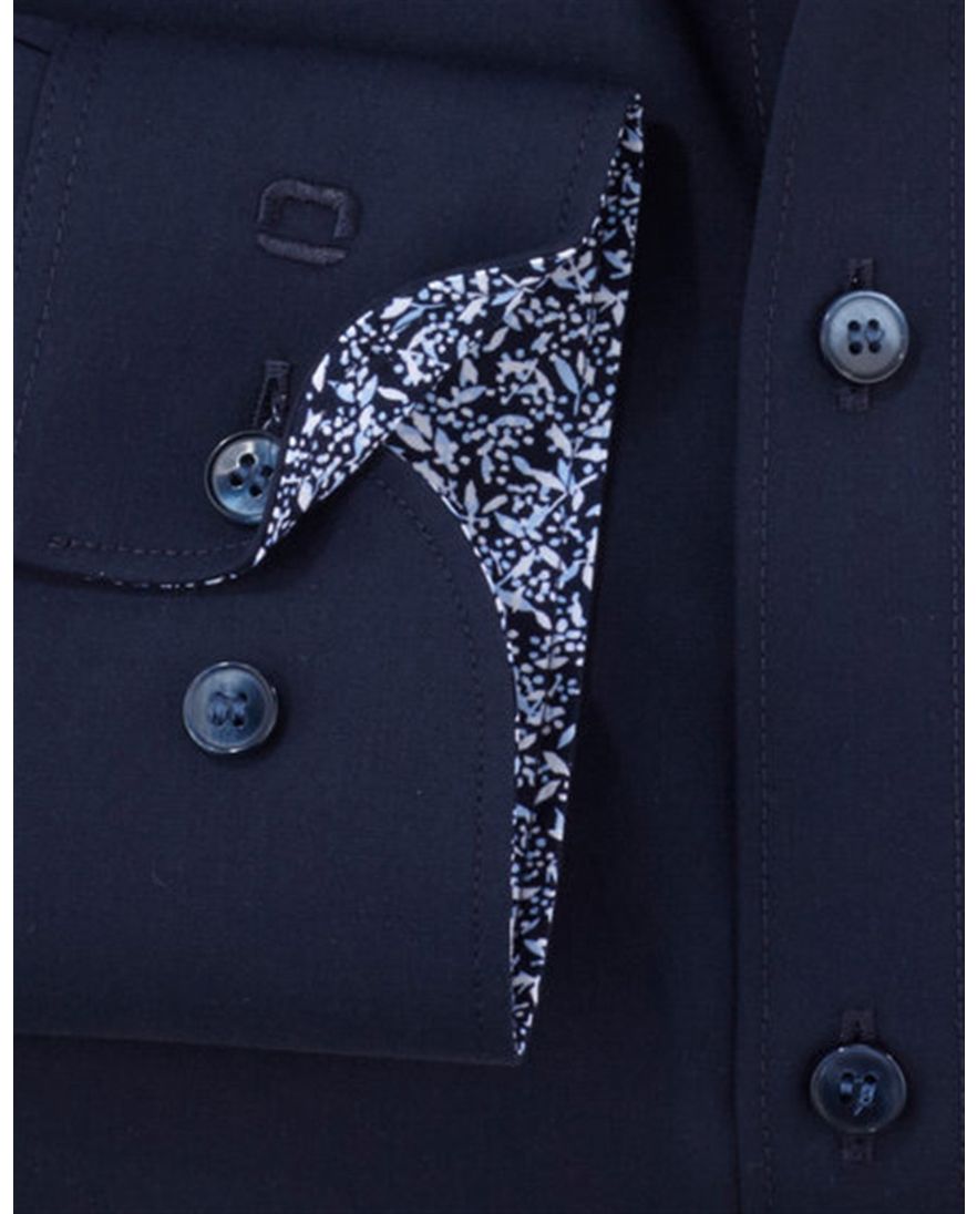Olymp Level Five body fit overhemd mouwlengte 7 donkerblauw effen