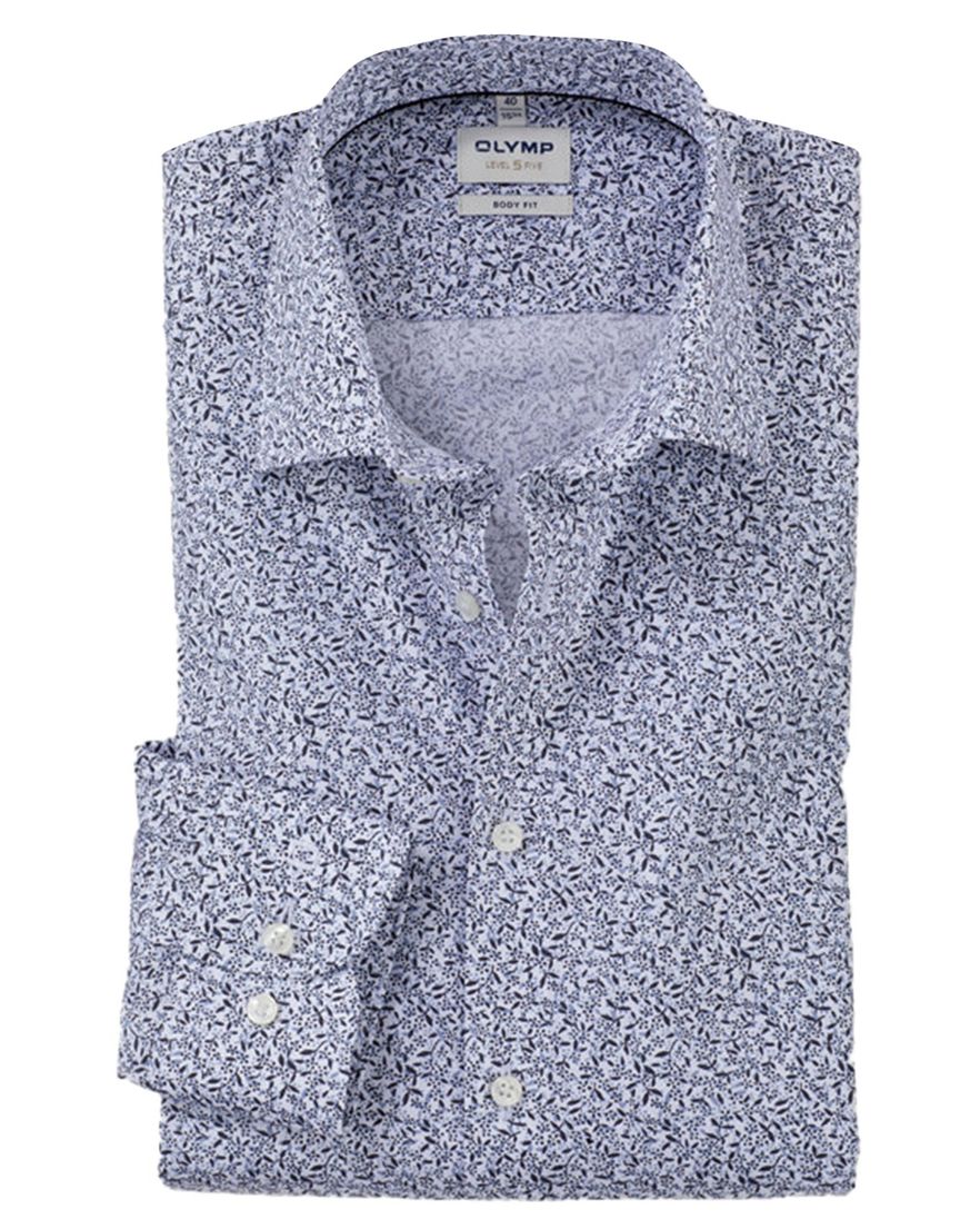 Olymp Level Five body fit overhemd mouwlengte 7 lichtblauw bloemen