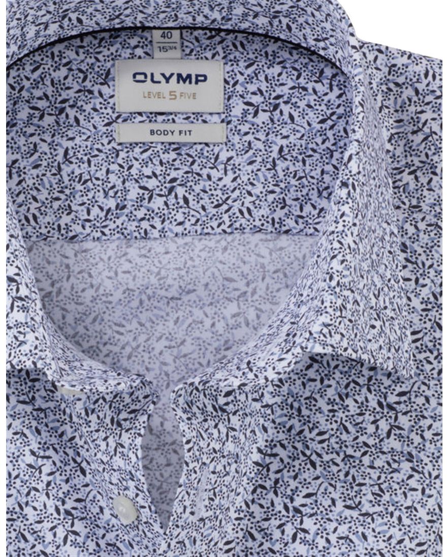 Olymp Level Five body fit overhemd mouwlengte 7 lichtblauw bloemen