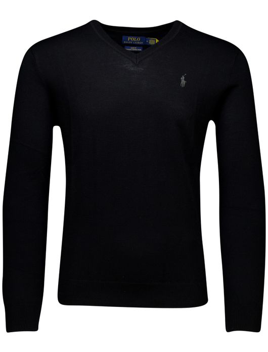 Polo Ralph Lauren trui zwart Slim Fit V-hals gebreid