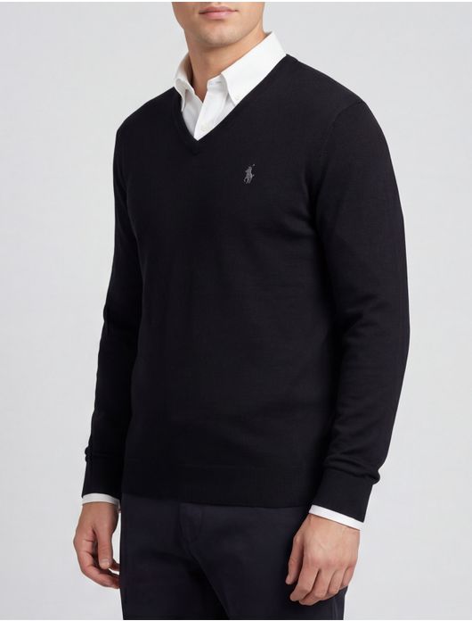 Polo Ralph Lauren trui zwart Slim Fit V-hals gebreid