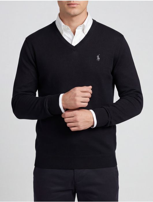 Polo Ralph Lauren trui zwart Slim Fit V-hals gebreid
