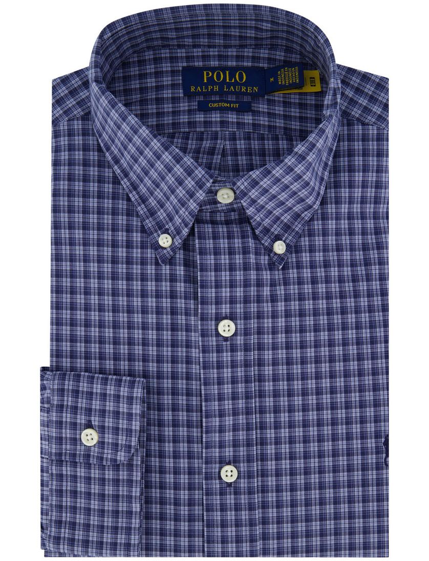 Polo Ralph Lauren overhemd blauw geruit witte knoop