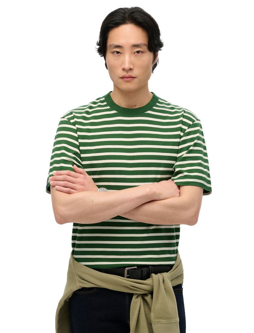 Superdry T-shirt groen wit gestreept katoen