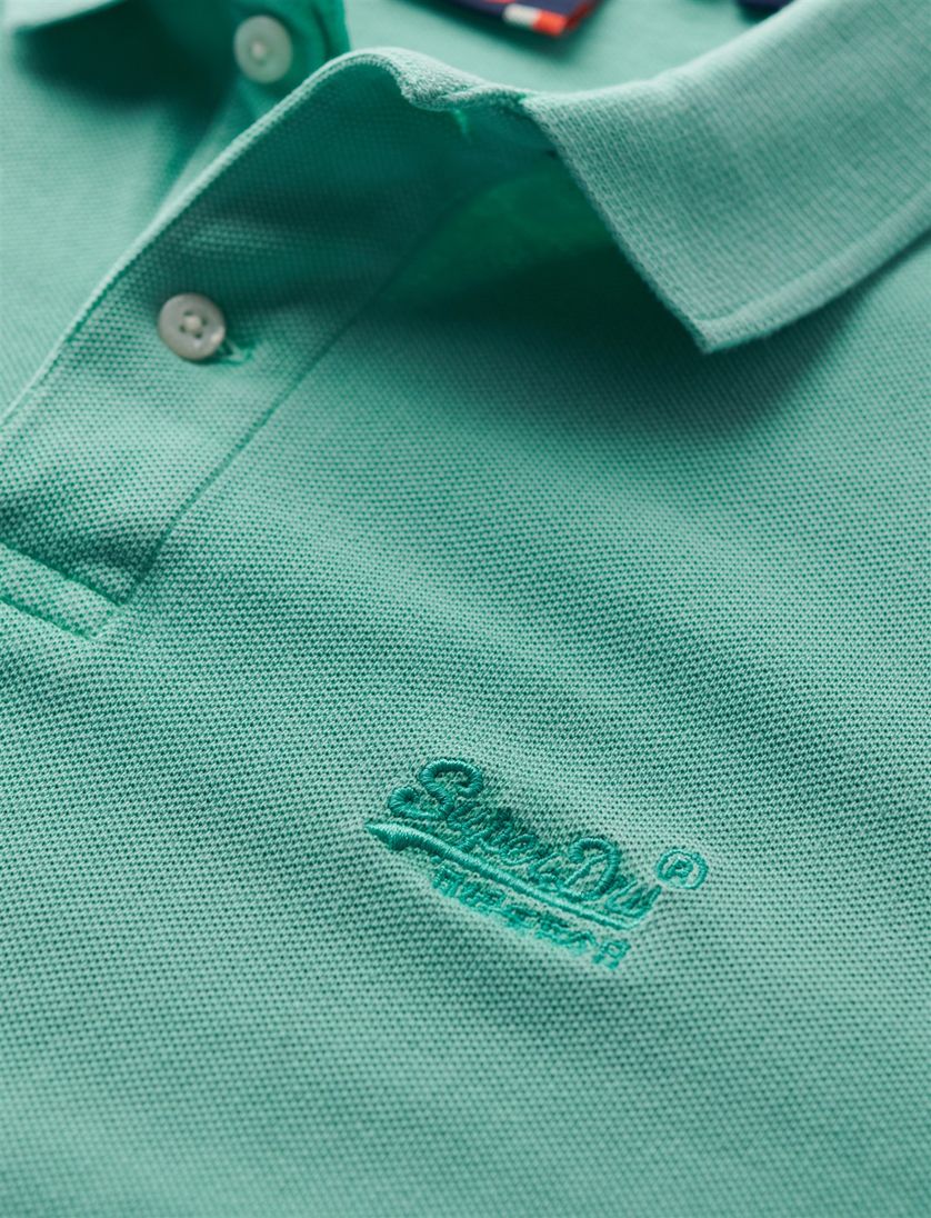 Superdry polo turquoise effen pique 2-knoops