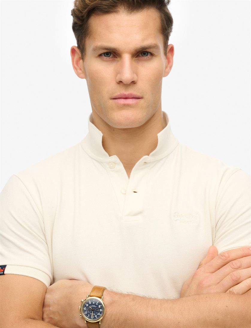 Superdry 2-knoops polo crème effen pique korte mouw