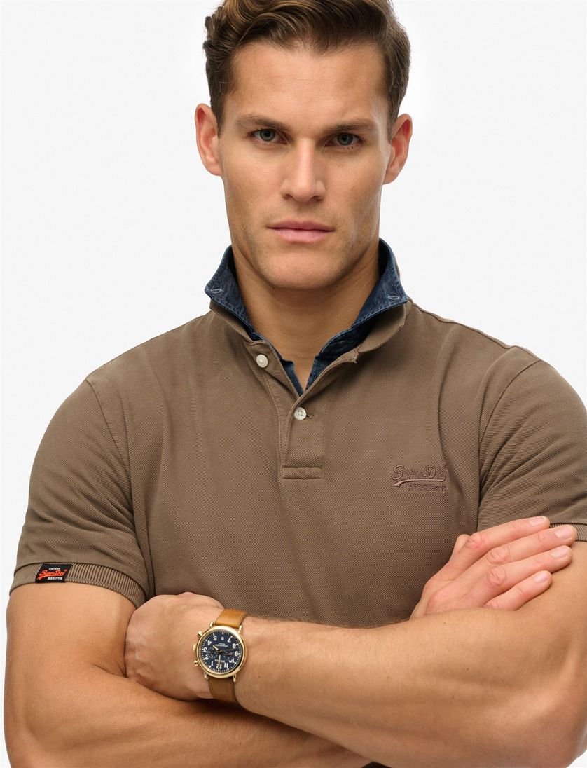 Superdry polo bruin pique korte mouw