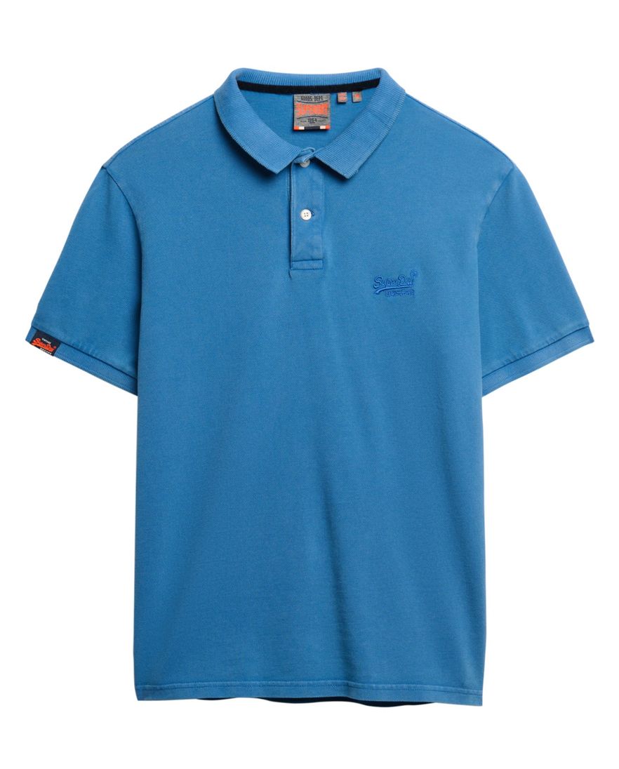 Superdry polo 2-knoops middenblauw pique korte mouw