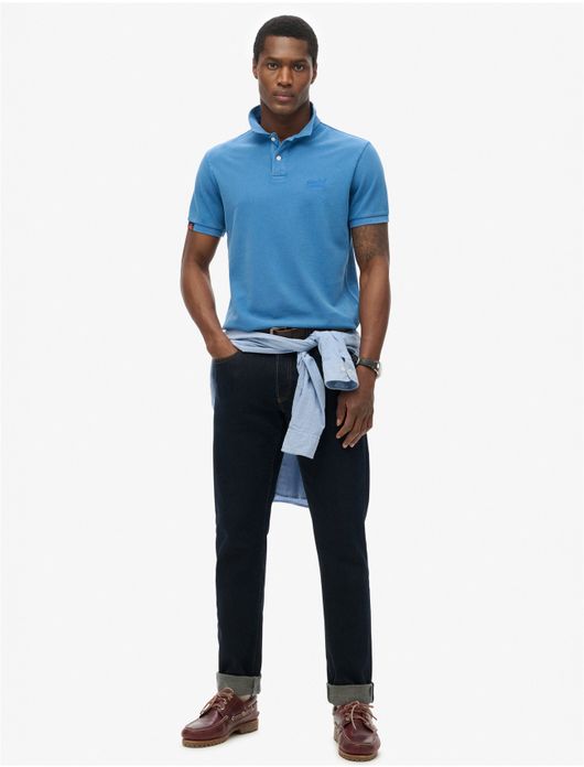Superdry polo middenblauw pique korte mouw