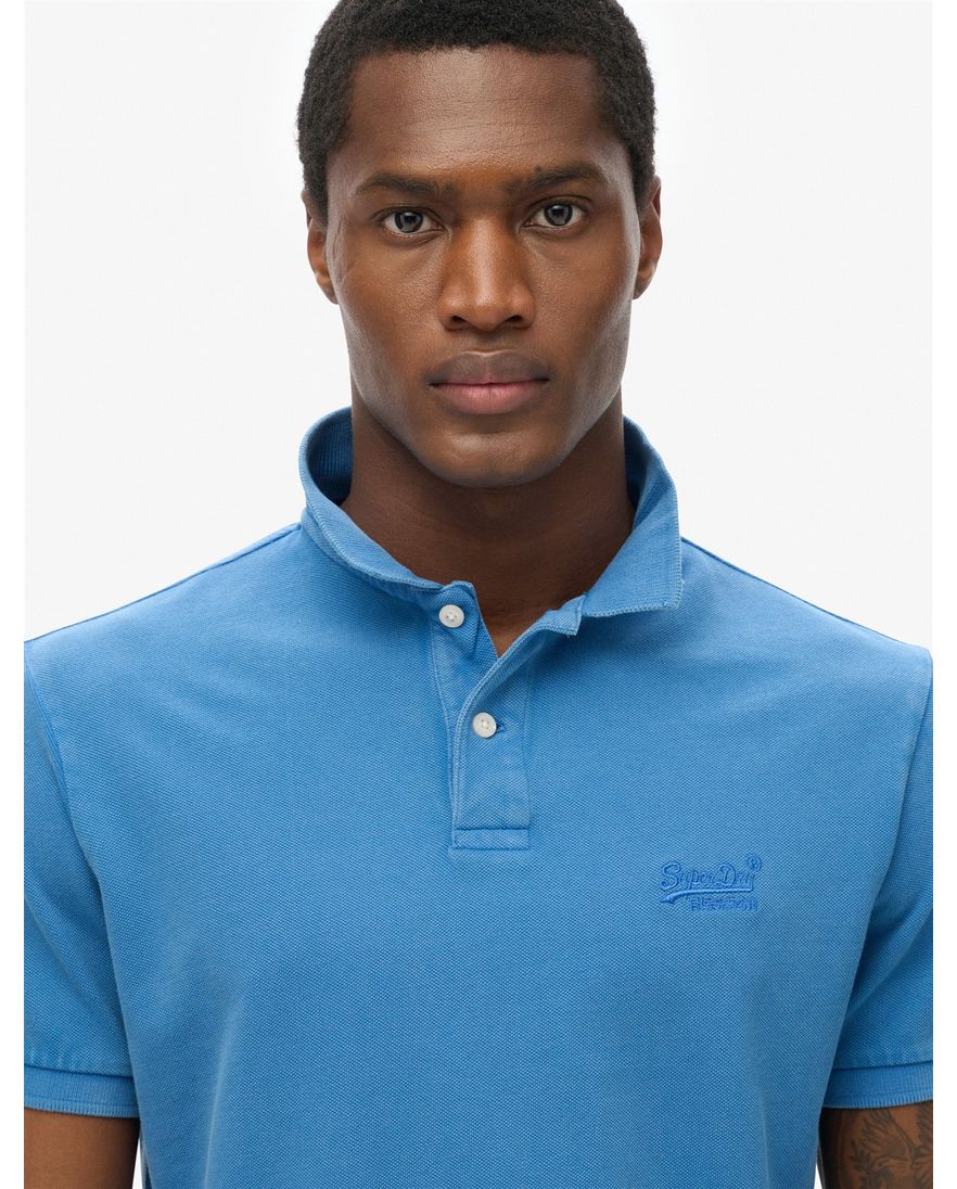 Superdry polo 2-knoops middenblauw pique korte mouw