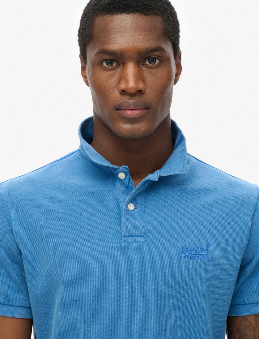 Superdry polo middenblauw pique korte mouw 2-knoops