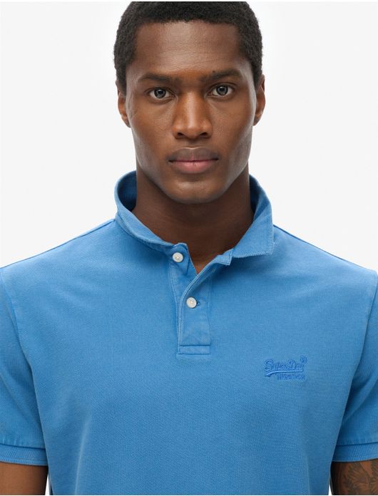 Superdry polo middenblauw pique korte mouw