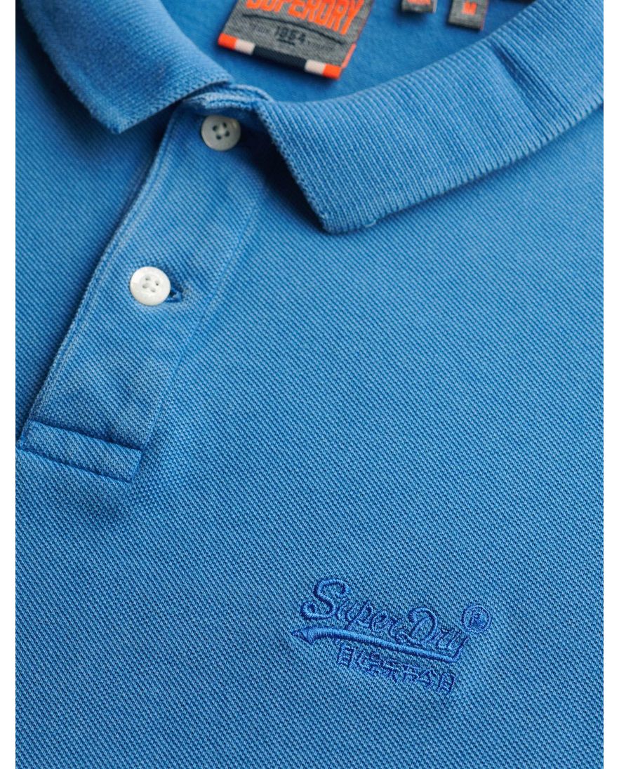 Superdry polo 2-knoops middenblauw pique korte mouw