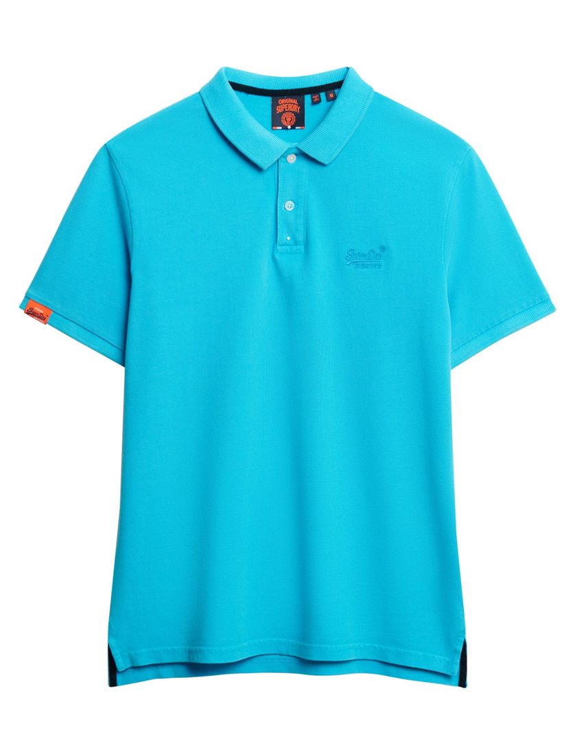 Superdry polo 2-knoops blauw effen pique korte mouw