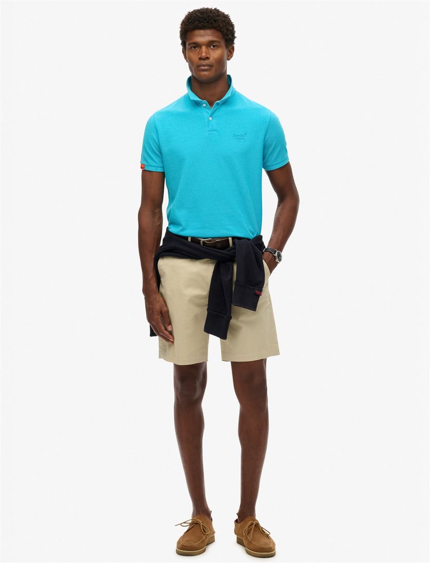 Superdry polo 2-knoops blauw effen pique korte mouw